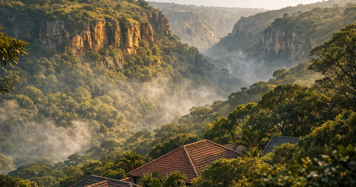 Kloof village centre with indigenous forest canopy and residential streets